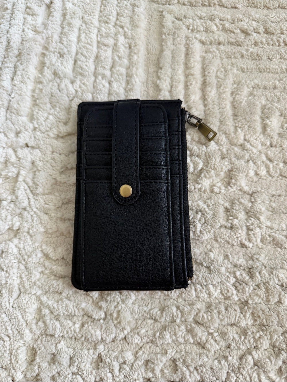 Black Phone Wallet Case with Card Slots and Zipper Pocket